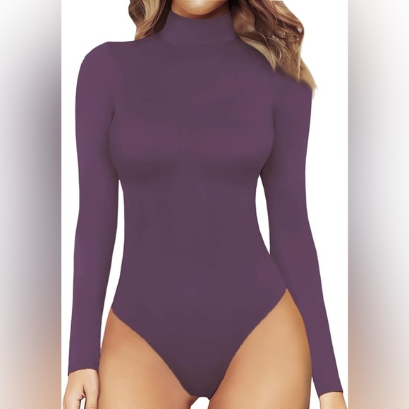 (A8) MANGOPOP Women's Mock Turtle Neck Long Sleeve Bodysuit, Size Small, NWT - Picture 4 of 5